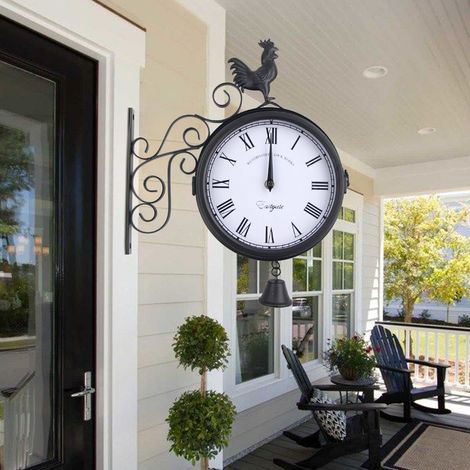Retro Wanduhr Antik Garten im Freien Doppelseitige Bahnhofsuhr Schwarz 30x9x37cm (1/5)