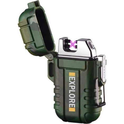 Briquet étanche extérieur coupe-vent briquet double arc briquets électriques USB rechargeable-sans flamme-plasma cool briquets pour camping, randonnée, aventure, équipement tactique de survie (1/5)