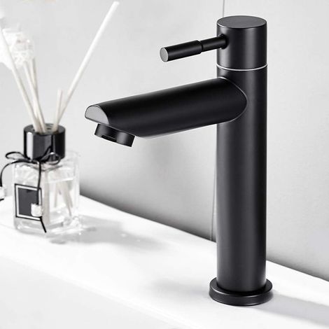Mitigeur de lavabo, inox, noir, pour vasque et meuble-lavabo (1/5)