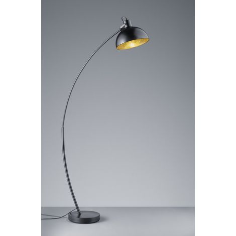 Recife Lampadaire arqué 1 x E27 Abat-jour Métal Noir Intérieur Doré Trio Lighting