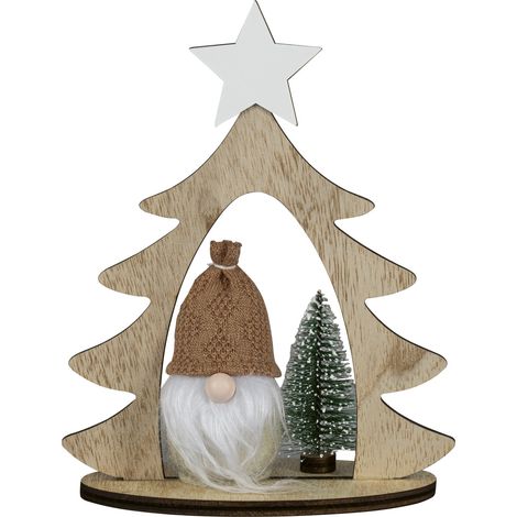 HGD Weihnachtsdeko Tannenbaum mit Wichtel 20 x 14 cm natur/weiß