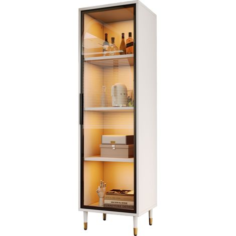 Vitrine avec 1 Porte, Éclairage LED Multicolore et Verre Teinté, pour Salon ou Salle à Manger, en Bois, 40×40×170 cm, Blanc (1/5)