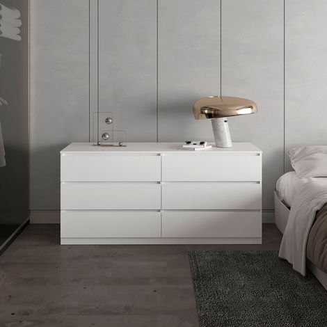 Comoda Asteria doble en melamina, seis cajones con rieles metalicos - Blanco (1/5)