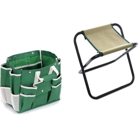 Tabouret de Jardin Pliable Inoxydable Ensemble d'outils de Jardinage Robuste Sac à Outils en Toile Amovible (1/5)