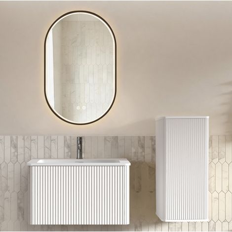 Badmöbel mit Waschbecken 80 cm, hängend, LED-Spiegel, weiß HAVRYA (1/5)