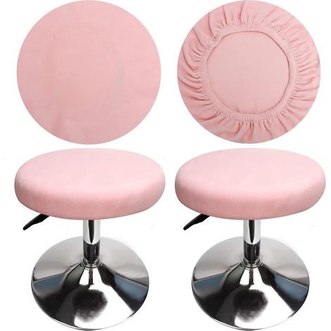 (4 Pices Rose)housse Tabouret Rond Housse Tabouret De Bar, Tissu De Luxe, Diamtre 30-40cm, Extensible, Infroissable, Lavable Et Anti-poussire (1/5)