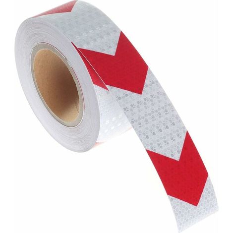 25m x 5cm Reflective Warning Tape, Reflective Safety Tape for Directional Arrows, Warning Signs, High Visibility, High Brightness, Red and White Arrow (1/5)