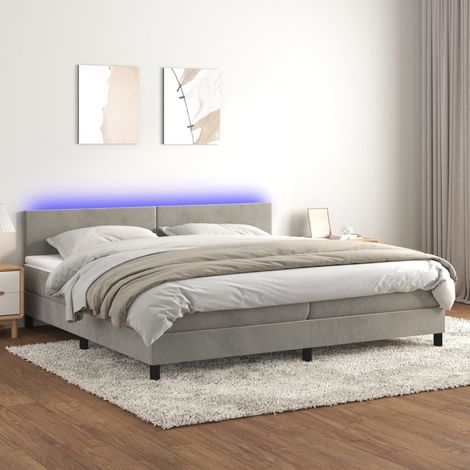 Sommier tapissier matelas et LED - Sommier pour Adulte et Enfant - Gris clair 200x200 cm Velours BV643757 - BonneVie (1/5)