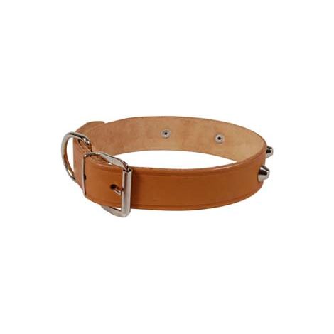 COLLARE PER CANI CUOIO EXTRA NATURALE FINTA CUCITURA CON BORCHIE- - cm.51x2,5 cuoio naturale - 6 pezzi