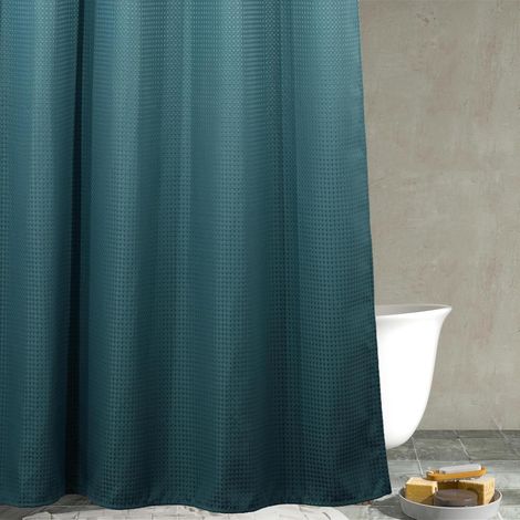 Long rideau de douche vert sarcelle : 213 cm de long en tissu gaufré robuste pour salle de bain – 256 g/m² – Rideau de bain en polyester épais hydrofuge lavable – 183 x 213 cm (1/5)