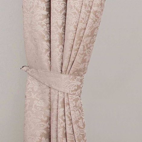 HOMESCAPES Latte Velvet Jacquard Curtain Tie Back Pair