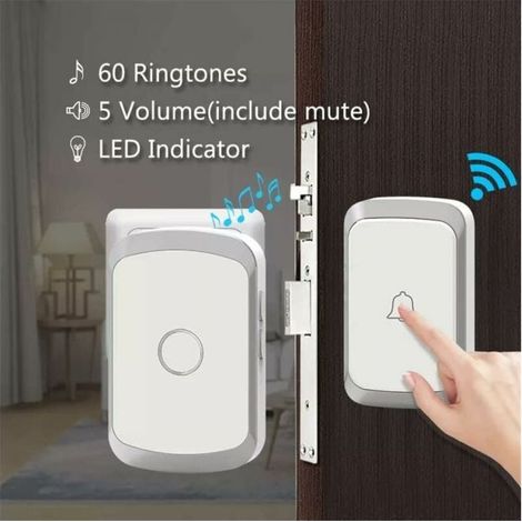 blanc Sonnette sans fil, sonnette LED intelligente domestique, 1 sonnette et 1 bouton dans un rayon de 300 mètres (1/5)