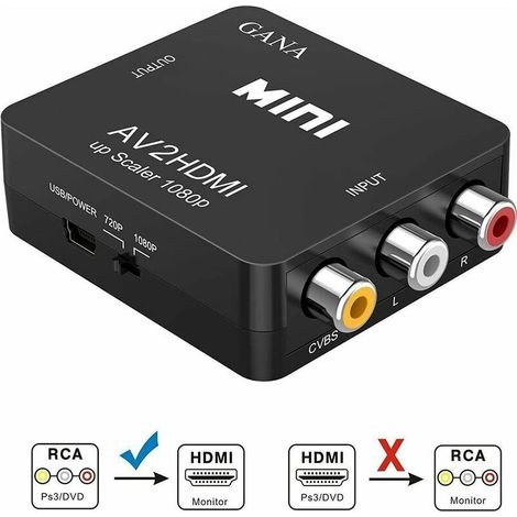 Adaptateur RCA vers HDMI Convertisseur AV vers HDMI Adaptateur AV vers HDMI Prise en charge 1080P avec cable de chargement USB étui de protection pour PC / Nintendo / Xbox / PS4 / PS3 / TV / STB / VH (1/5)