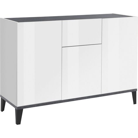 Credenza 3 Ante + 1 cassetto 120x40x82 cm Sunrise Bianco Lucido e Ardesia (1/4)