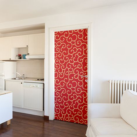 Sticker porte Arabesque rouge 204 cm X 83 cm - Exclu Wall Sweet Home (1/4)