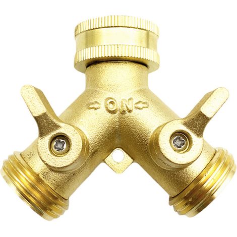 (3/4" 2 Voies Distributeur en Y en Laiton, Robinet Double Sortie Robinet Double Machine a Laver avec 2 Robinets, Répartiteur d'eau (1/5)
