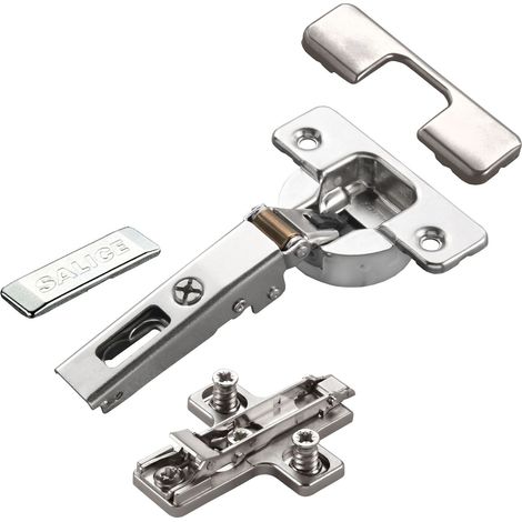 2 x Salice Topfband Serie 700 mit Dämpfer im Topf 110° Bohrbild T45 Eckanschlag mit Kreuz-Montageplatte Höhe 3 mm mit Euroschrauben, Exzenterverstellung, Abdeckkappenset Schrankscharnier von SOTECH (1/5)