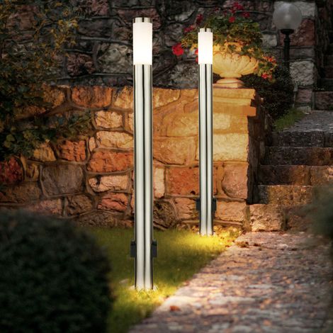 Lampada da terra per esterno lampada da giardino luce di percorso 2x attacco paletto luminoso argento, 1x E27, PxH 13,1 x 110 cm, set di 2 (1/5)