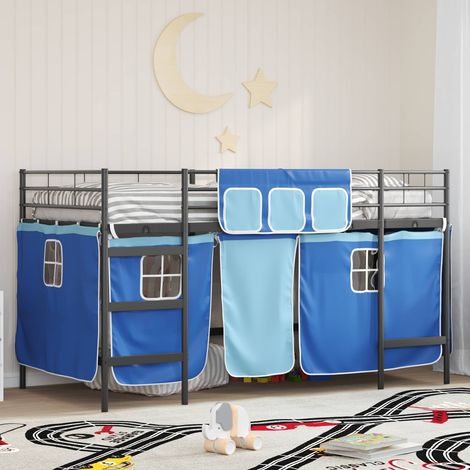 Kinder Loft Bettgestell mit Vorhängen Schwarz und Blau