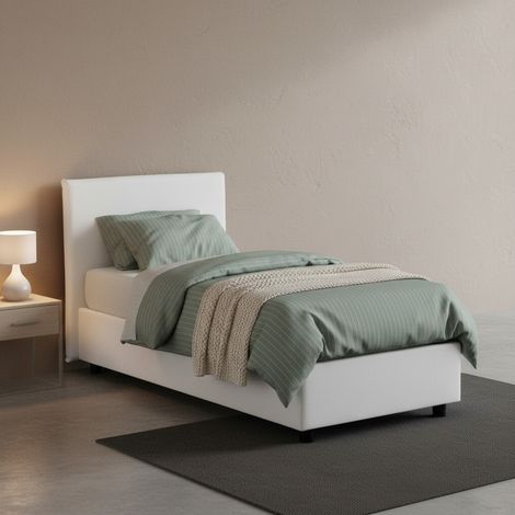 Talamo Italia Einzelbett Carola, Containerbett mit Stoffbespannung, 100% Made in Italy, Seitliche Öffnung, inklusive Matratze Cm 80x190, Weiß (1/5)