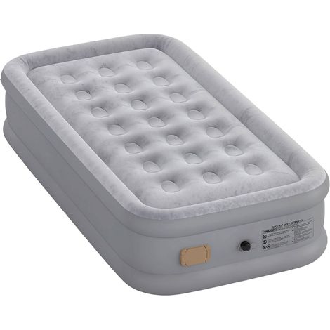 Materasso Autogonfiante Singolo 190x97x39 cm Superficie Floccata con Pompa di Gonfiaggio e Borsa di Trasporto Grigio (1/5)
