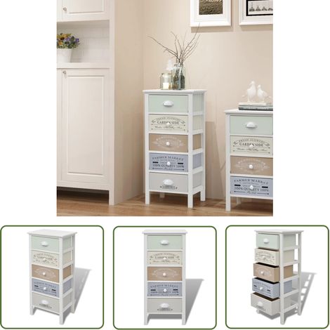 The Living Store Beistellschrank mit 5 Schubladen Französischer Stil Holz - Holzschrank - Französischer Landhausstil - Kommode - Sideboard - Nachtkast (1/5)