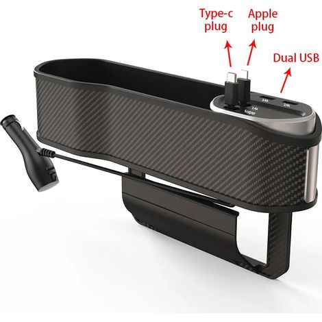 Organisateur de siège auto (modèle standard) avec porte-gobelet, poche latérale pour console centrale avant, chargement sans fil, USB-C et Lightning. (1/5)