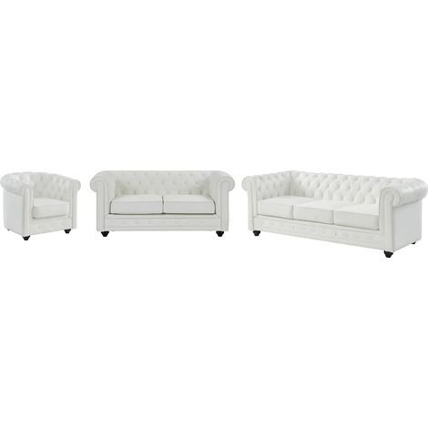 Divano 3 posti, 2 posti e poltrona in Similpelle Bianco - CHESTERFIELD (1/5)