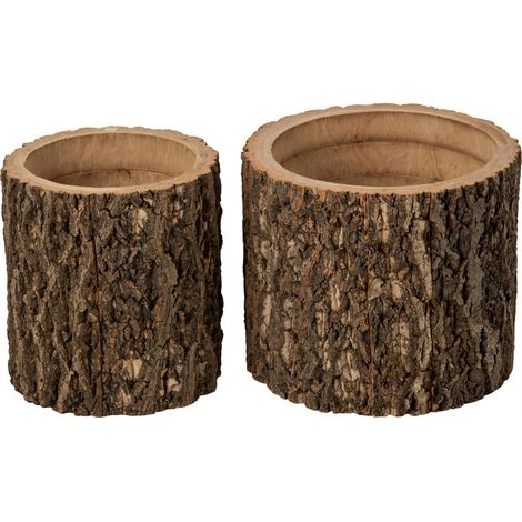 Set de 2 cache pots tronc d arbre naturel - Naturel (1/2)