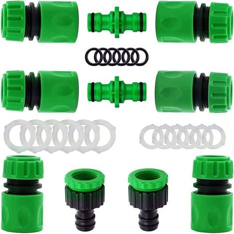 Ensemble raccords d'arrosage rapides 1/2" – 6x raccords + 2 double connecteurs + 2 nez de robinet (1/5)