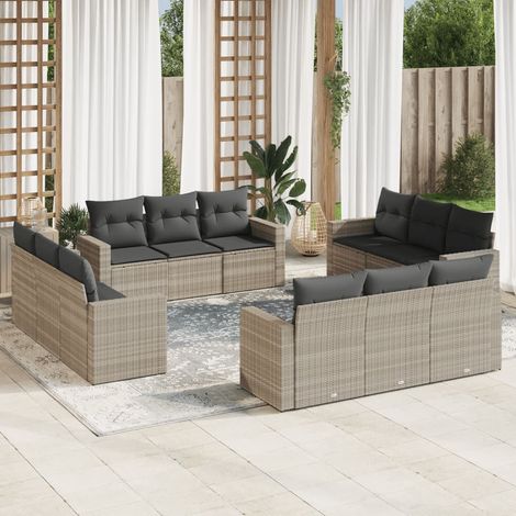 vidaXL Set Divano Giardino 12 pz con Cuscini Grigio Chiaro Polyrattan (1/3)