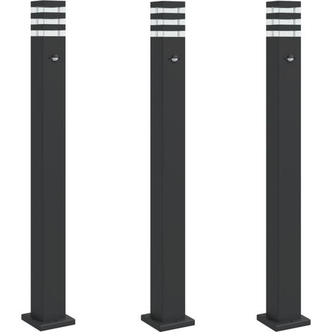 Lámparas de pie exterior con sensor 3 piezas 110cm aluminio negro 020042564