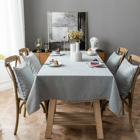 Nappe Rectangulaire Coton Lin Vintage Boho Gris 110x170cm Infroissable Lavable