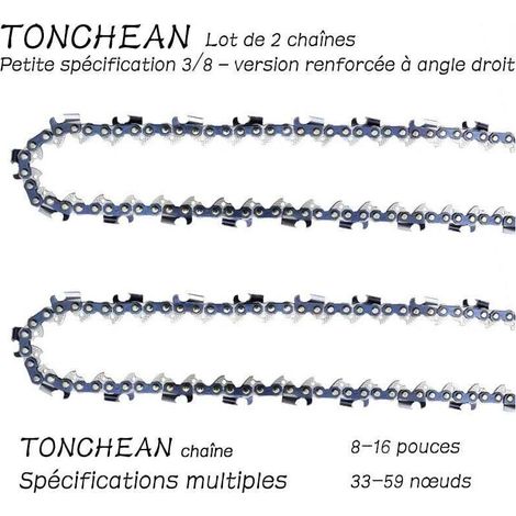 Lot de 2 Chaînes 57 Maillons Guide 40cm 16 Pouces Tronçonneuse Segment Angle Droit Électrolytique (1/4)
