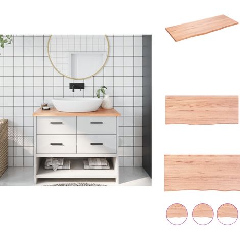 Comptoir de salle de bain marron clair 100x40x2 cm bois traité - Comptoir Salle De Bain - Comptoir Bois - Plan De Travail Salle De Bain - Meuble Lavabo - Chêne Massif (1/5)