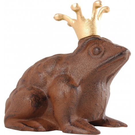 Figurine de jardin représentant une grenouille à la couronne dorée (1/2)