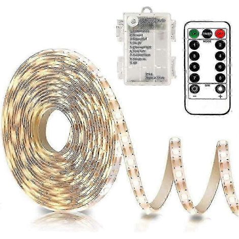 Bande LED de 3 m avec télécommande, 90 LED, étanche, 8 modes, intensité réglable, minuterie, autocollante, sécable (blanc chaud) (1/5)