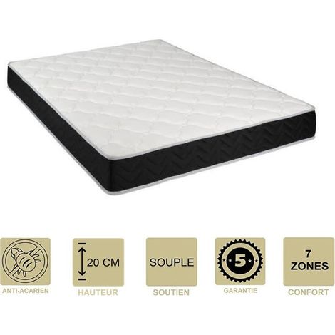 Matelas Latex 76 Kg/m3 + Mousse 35 Kg/m3 80x200 x 20 cm Souple + Oreiller Visco + Alèse 7 Zones de Confort (1/4)