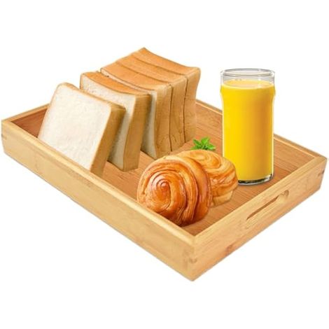 Plateau de Service Rectangulaire en Bambou et Bois - Plateau Repas avec Poignées pour Aperitif ou Thé (1/5)