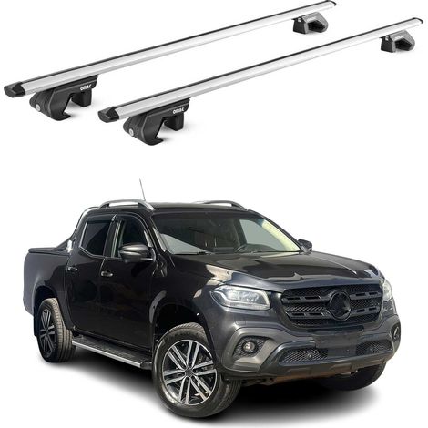 OMAC Barres de toit aluminium certifiées TÜV pour Mercedes Classe X 2017-2020 – Pour rails de toit standards – Rainure en T – Charge max 90 kg – 2 antivols Argent (1/4)