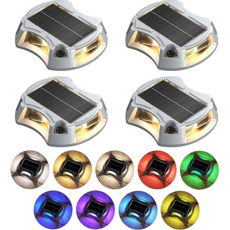 Lot de 4 lampes solaires RVB pour allée, lumières solaires d'extérieur étanches IP68, lumières solaires décoratives pour bateau, terrasse, allée, allée, marche, jardin