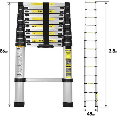 Randaco Teleskopleiter Alu 3.8m Stehleiter Mehrzweckleiter Alu Anlegeleiter Multifunktionsleiter Ausziehleiter (1/5)