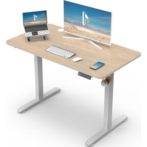Bureau électrique réglable en Hauteur avec Gestion des câbles et Port de Charge USB, Hauteur réglable de 73 à 118 cm, 2 hauteurs de mémoire pour Bureau (Beige, 100 x 60 cm) (1/5)