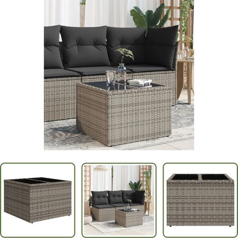 vidaXL PE-Rattan - Gartentisch mit Glasplatte Grau 55x55x37 cm Poly Rattan (1/5)