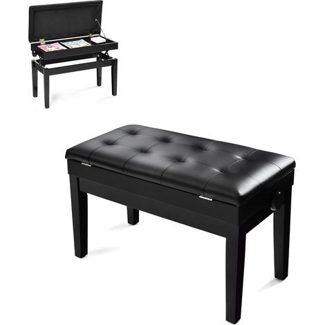 COSTWAY Klavierhocker hoehenverstellbar, mit Stauraum, Klavierbank, Pianobank schwarz, Piano-Sitzbank mit Kunstleder Kissen (1/5)