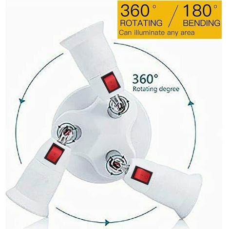 360 Degrés Réglable-3 en 1 Adaptateur de prise de répartiteur E26/E27. Ampoules LED standard E26/E27 360 degrés réglables 180 degrés pliable max watt 180W (3 in 1-SW) (1/4)