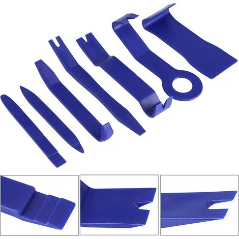 Jeu de 7 outils de démontage en plastique bleu pour tableau de bord, portes, panneaux et clips automobile (1/5)