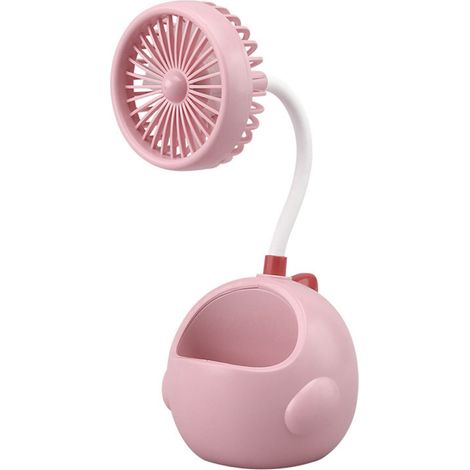 Ventilateur de bureau rose, silencieux, rechargeable par USB, multifonctionnel et portable, motif dinosaure, avec porte-stylo. Idéal pour les dortoirs et les bureaux. (1/5)