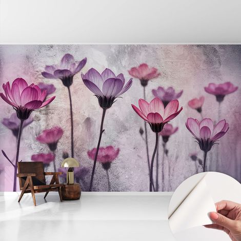 Carta da parati autoadesiva - fotomurale - decorazione parete - stile elegante - decorazione casa - Fiori pastello 416x254 cm (1/5)