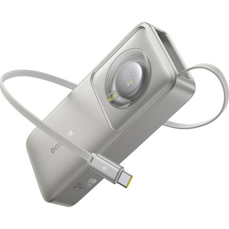 Powerbank Free2Pull da 10000 mAh e 30 W con porta USB-C e cavo USB-C retrattile - Grigio (1/5)